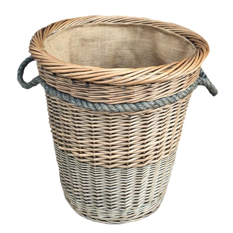 Tall Deluxe Wicker Hessian Lined Rope Handled Log Basket - Log Baskets - British D'sire