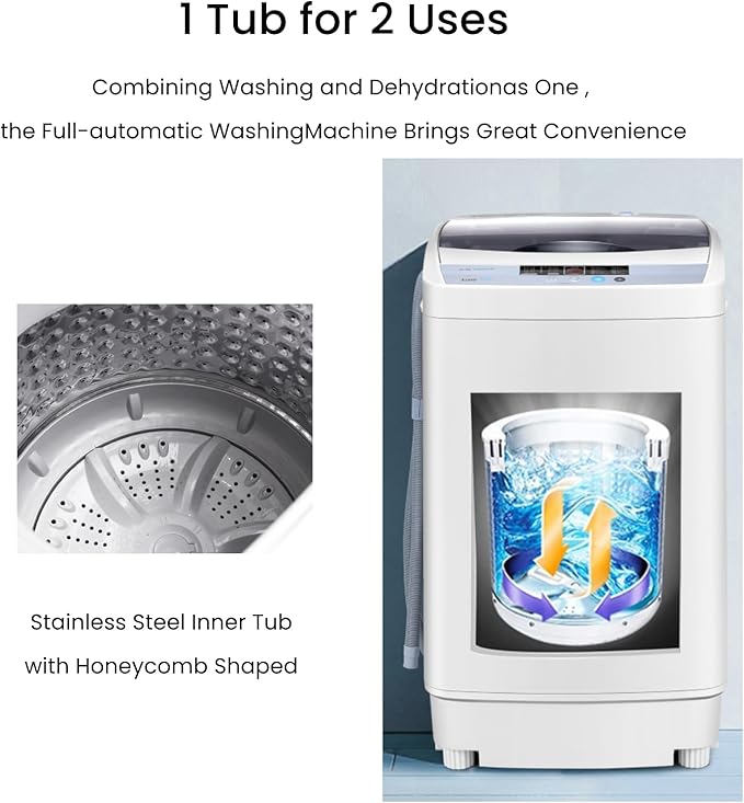 TANGZON 2 - in - 1 Portable Washing Machine, Fully Automatic Mini Washing Machine Spin Dryer with 6/10 Modes, 3/8 Water Levels & Drain Pump, Camping Dorm Small Washers - Portable Washers - British D'sire