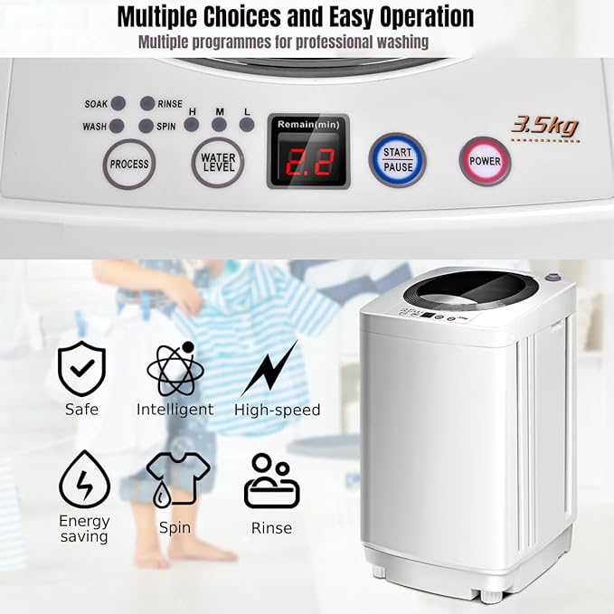 TANGZON 2 - in - 1 Portable Washing Machine, Fully Automatic Mini Washing Machine Spin Dryer with 6/10 Modes, 3/8 Water Levels & Drain Pump, Camping Dorm Small Washers - Portable Washers - British D'sire