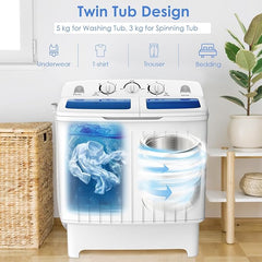 TANGZON Twin Tub Washing Machine, 8KG Portable Washing Machine and Spin Dryer Combo with Timer Control & Drain Pipe, Small Washers for Camping Dorms Apartments RVs (5KG Washer 3KG Drying) - British D'sire