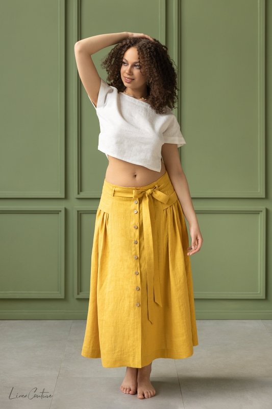 Taormina Honey Linen Crop Top and Midi Skirt Set - British D'sire