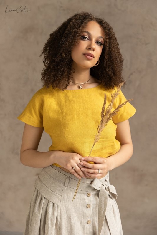 Taormina Honey Linen Crop Top and Midi Skirt Set - British D'sire