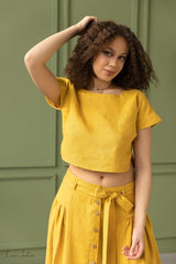 Taormina Honey Linen Crop Top and Midi Skirt Set - British D'sire