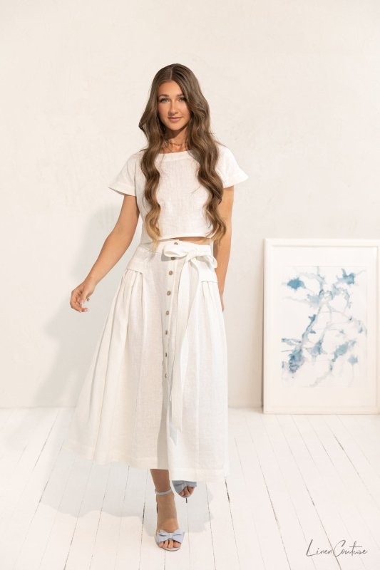 Taormina Linen Crop Top and Midi Skirt Set - Women's Clothing - British D'sire