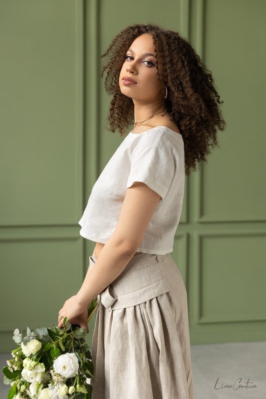 Taormina Set | Linen Crop Top and Flared Midi Skirt - Linen Co - Ords - British D'sire