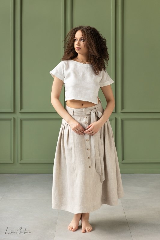 Taormina Set | Linen Crop Top and Flared Midi Skirt - Linen Co - Ords - British D'sire