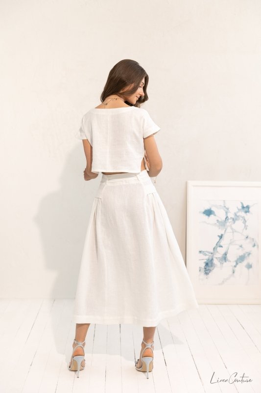 Taormina Set | Linen Crop Top and Flared Midi Skirt - Linen Co - Ords - British D'sire