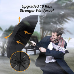 TechRise Umbrella Windproof Travel Umbrella: 10 Ribs Automatic Compact Strong Wind Proof Umbrella, One Button Auto Open Close Wind Resistant Folding Lightweight Portable Umbrella for Men Women - Luggage & Bags - British D'sire