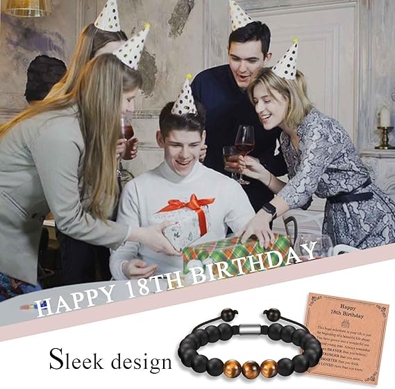 TEVOP 21st 30th 40th 50th 60th 70th Birthday Gifts for Men, Tiger Eye Stone Bracelet Birthday Presents for Him Grandad Dad Son Brother Grandson Friend, Perfect Mens Birthday Gift Ideas - Bracelet - British D'sire