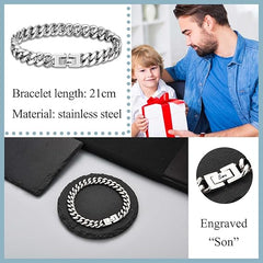 TEVOP Engraved Bracelet Gifts for Men Boys, Dad Uncle Grandad Son Grandson Brother Nephew Gifts, Cuban Chain Bracelet Jewellery Presents for Birthday Fathers Day Christmas Valentines Day Graduation - Bracelet - British D'sire