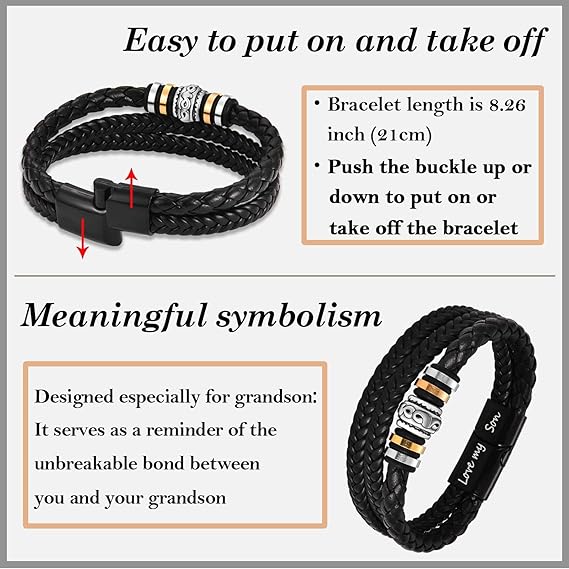 TEVOP Engraved Leather Bracelet Mens Bracelet Gifts for Son Grandson Husband, Perfect Birthday Christmas Valentines Graduation Gifts for Men Boys, Gifts for Fathers Day Dad Grandad Daddy - Bracelets & Bangles - British D'sire