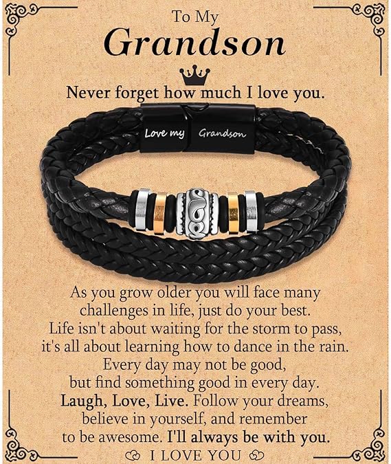 TEVOP Engraved Leather Bracelet Mens Bracelet Gifts for Son Grandson Husband, Perfect Birthday Christmas Valentines Graduation Gifts for Men Boys, Gifts for Fathers Day Dad Grandad Daddy - Bracelets & Bangles - British D'sire