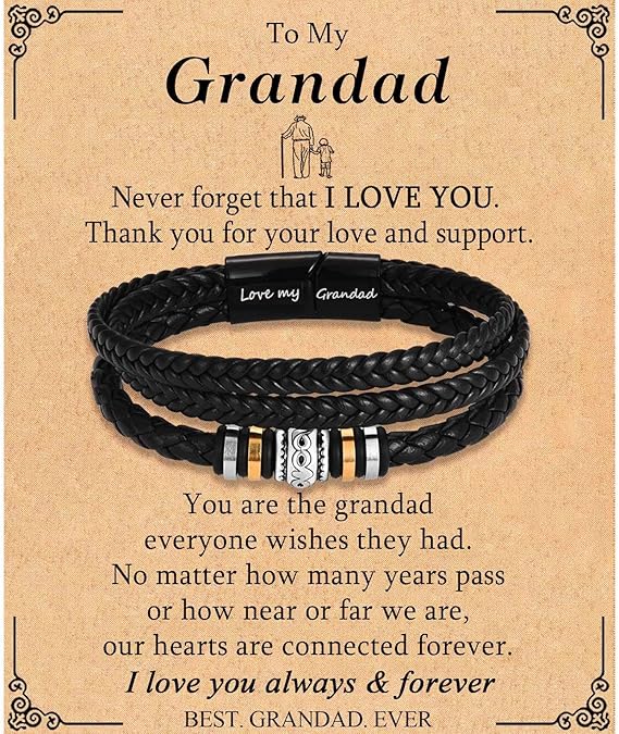 TEVOP Engraved Leather Bracelet Mens Bracelet Gifts for Son Grandson Husband, Perfect Birthday Christmas Valentines Graduation Gifts for Men Boys, Gifts for Fathers Day Dad Grandad Daddy - Bracelets & Bangles - British D'sire