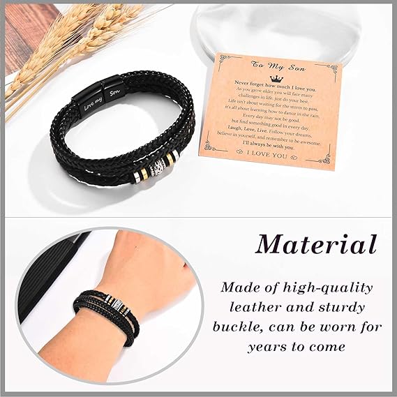 TEVOP Engraved Leather Bracelet Mens Bracelet Gifts for Son Grandson Husband, Perfect Birthday Christmas Valentines Graduation Gifts for Men Boys, Gifts for Fathers Day Dad Grandad Daddy - Bracelets & Bangles - British D'sire