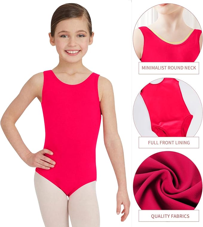 The Fancy Dress® Girls Cotton Stretch Leotards Kids School PE Ballet Dance Gymnastics Sleeveless Bodysuit Age 3 - 13 Years - Leotards - British D'sire