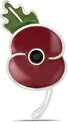 The Royal British Legion Poppy Leaf Pin With Jet Crystal Centre - Brooches & Pins - British D'sire