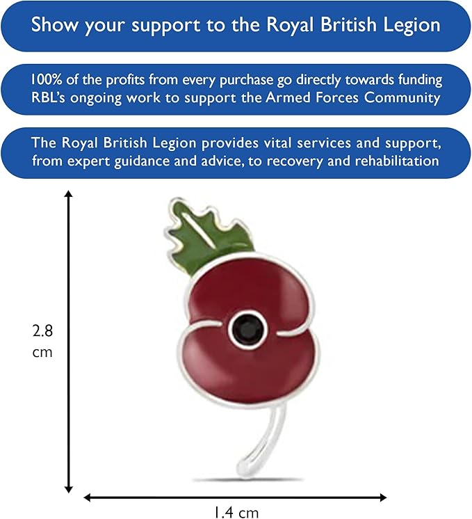 The Royal British Legion Poppy Leaf Pin With Jet Crystal Centre - Brooches & Pins - British D'sire