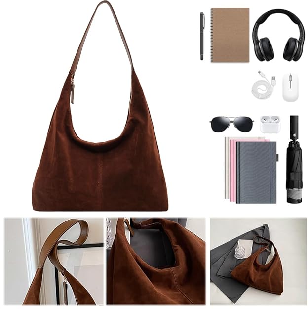 TIAASTAP Tote Bags for Women - Suede Leather Hobo Shoulder Bag Slouch Bag Ladies Handbag Uni Bags for Work Shopping Everyday - Bags & Accessories - British D'sire