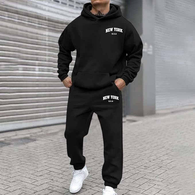 Tracksuit Mens Full Set Long Sleeve Hooded Sweatshirt and Sweatpants Set Hoodie Joggers Sets 2 Piece Fashion Sweatsuits for Men Sport Set Sweatpants and Sweatshirt Christmas - Tracksuits - British D'sire