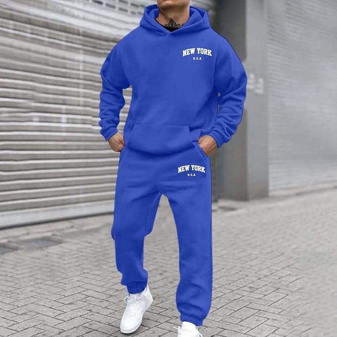 Tracksuit Mens Full Set Long Sleeve Hooded Sweatshirt and Sweatpants Set Hoodie Joggers Sets 2 Piece Fashion Sweatsuits for Men Sport Set Sweatpants and Sweatshirt Christmas - Tracksuits - British D'sire