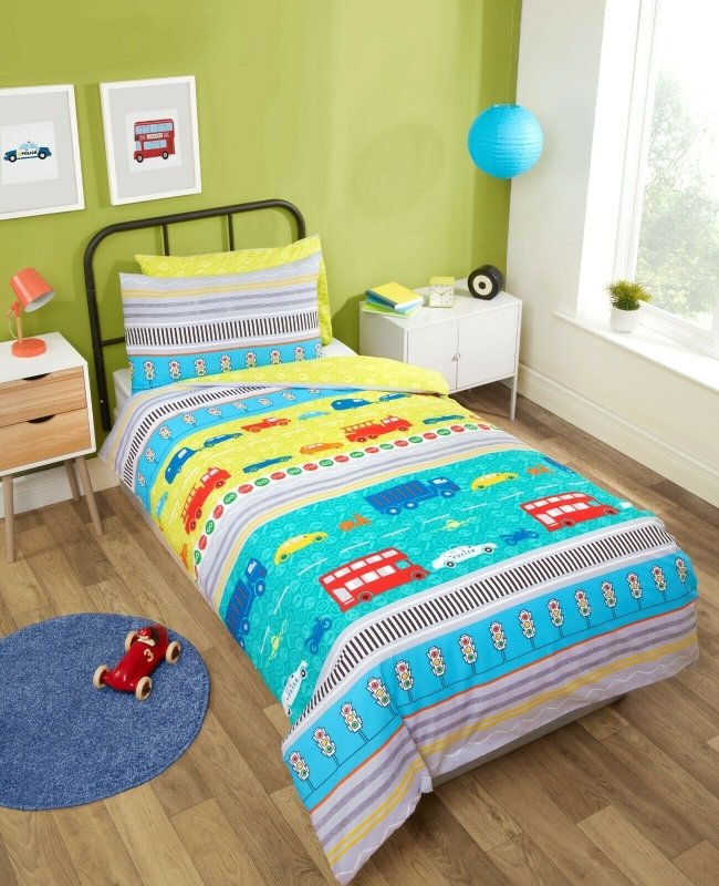 Transport Cars Police Fire Truck Kids Children Bedding Single Double Toddler Duvet Quilt Cover Set Boys Girls - Duvet Set - British D'sire