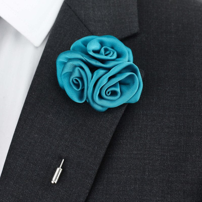 Triple Rose Lapel Pin, Turquoise - All Products - British D'sire