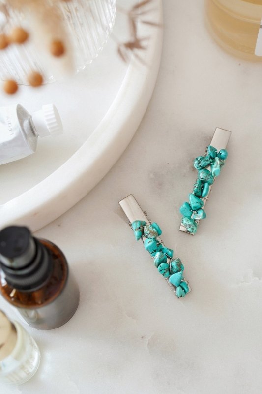 Turquoise Crystal Hair Clip - Set of 2 - Hair Clipper & Trimmer Accessories - British D'sire