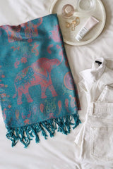 Turquoise "Lucky" Indian Elephant Tassel Winter Pashmina - Scarves & Snoods - British D'sire