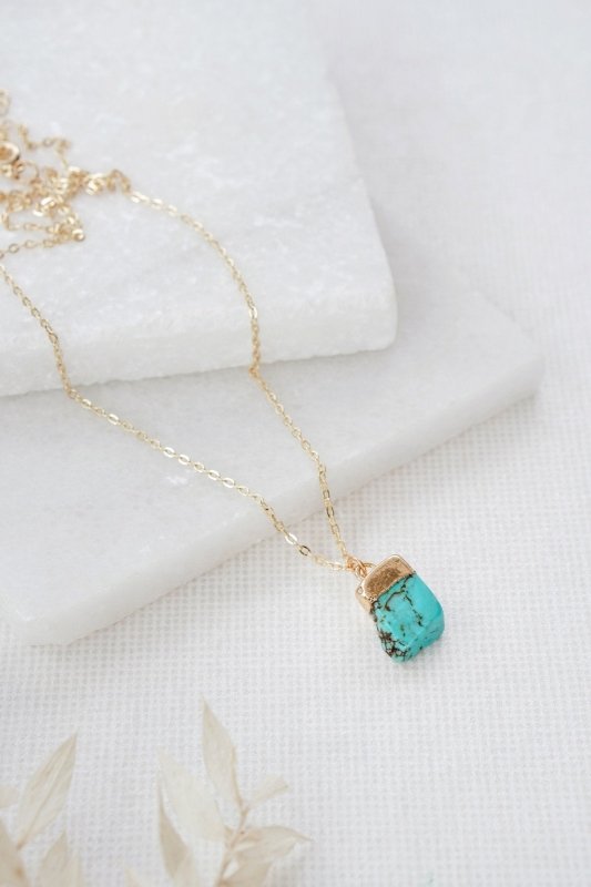 Turquoise Stone Pendant Necklace in Gold - Necklaces - British D'sire