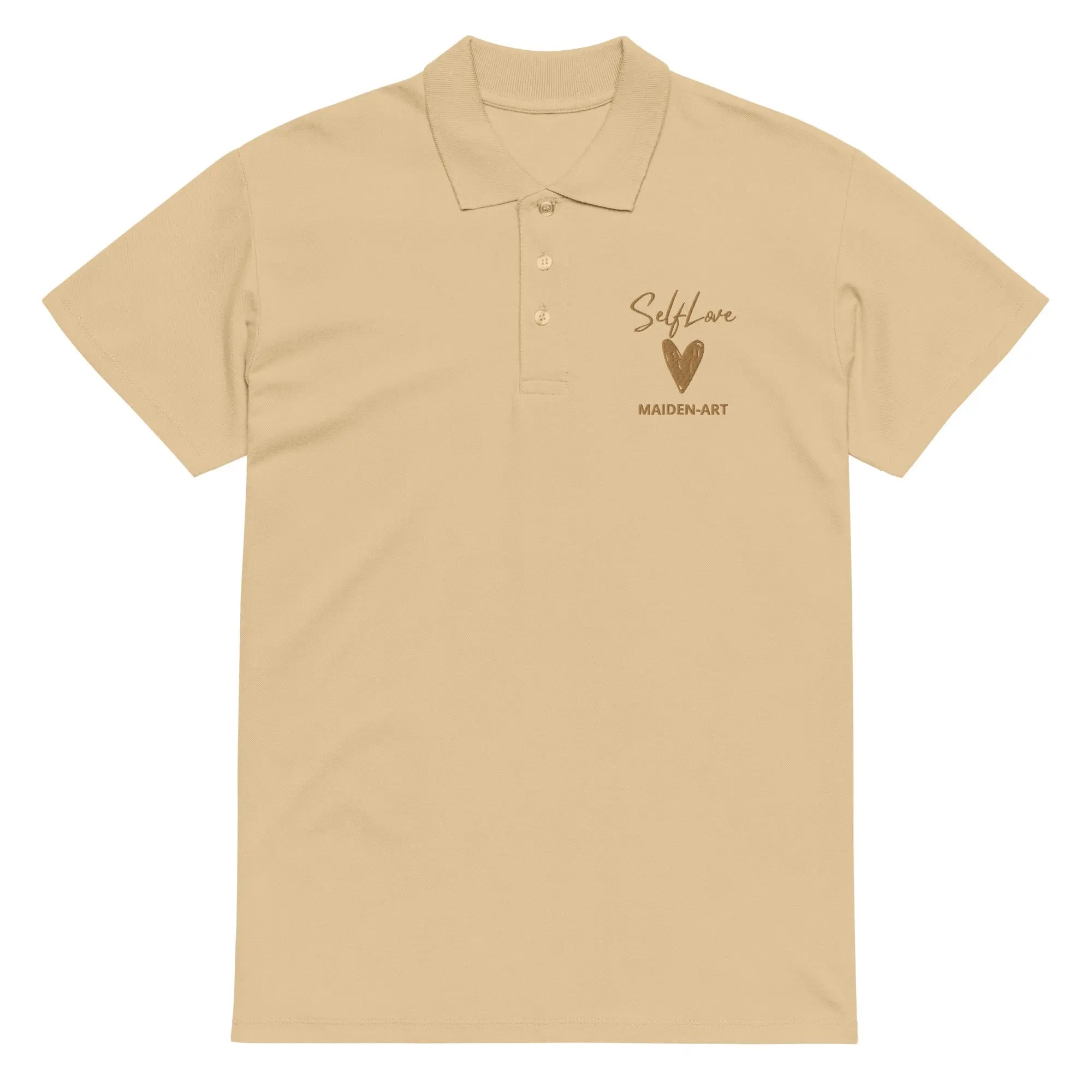 Self Love Premium pique polo shirt with Old Gold Embroidery Maiden-Art