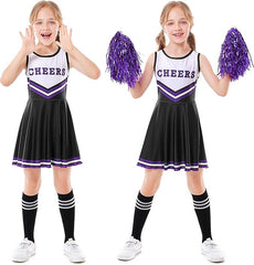 Valcatch Girls Cheerleading Uniform Outfit Halloween Cheerleader Clothes Sets with Pom pom and Tube Socks for 3 - 12Y - Uniform Sets - British D'sire