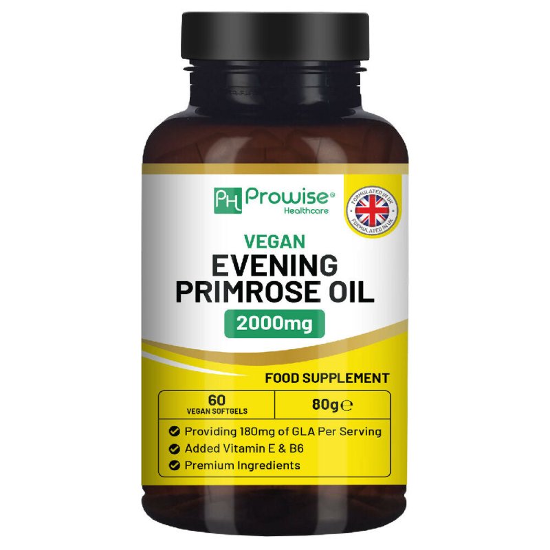 Vegan Evening Primrose Oil 2000mg with Vitamin E & B6 – 60 Vegan Softgels| Pure Cold Pressed I 180mg GLA per Capsule I Women's Health I Premium Quality I by Prowise Healthcare - Vitamins & Supplements - British D'sire