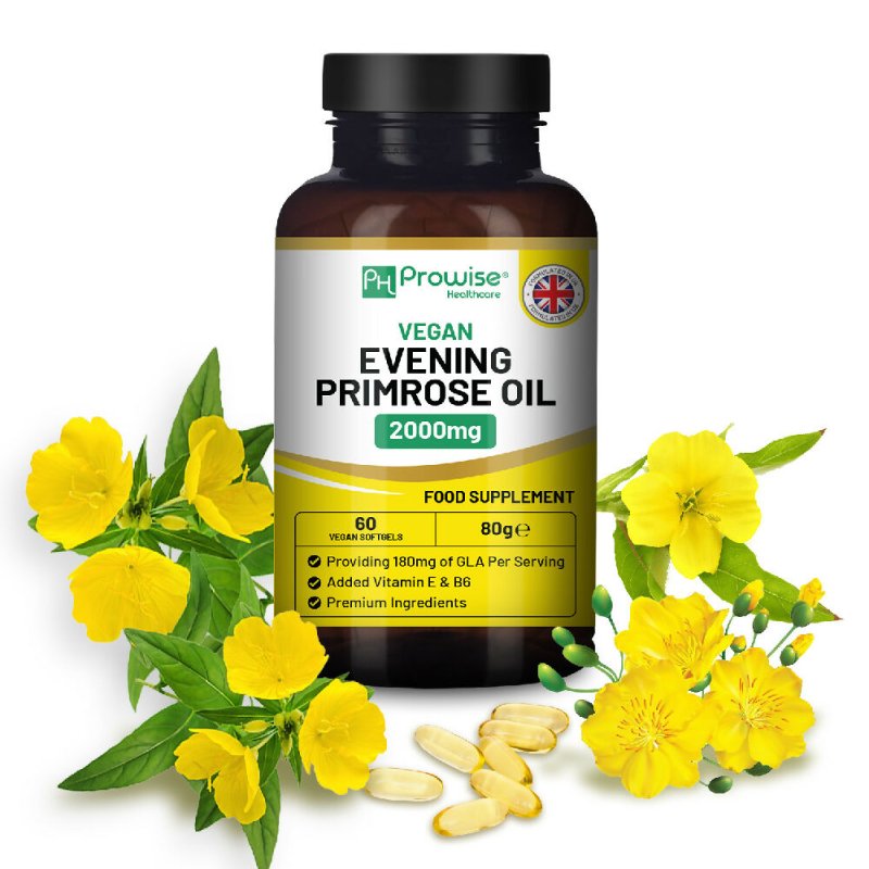 Vegan Evening Primrose Oil 2000mg with Vitamin E & B6 – 60 Vegan Softgels| Pure Cold Pressed I 180mg GLA per Capsule I Women's Health I Premium Quality I by Prowise Healthcare - Vitamins & Supplements - British D'sire