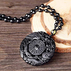 Viaan Black Obsidian Carving Dragon Phoenix Necklace China Style Gossip Pendant Necklaces Y4v5 Amulet Men Mascot Lucky Peace for Women - Charms & Pendants - British D'sire