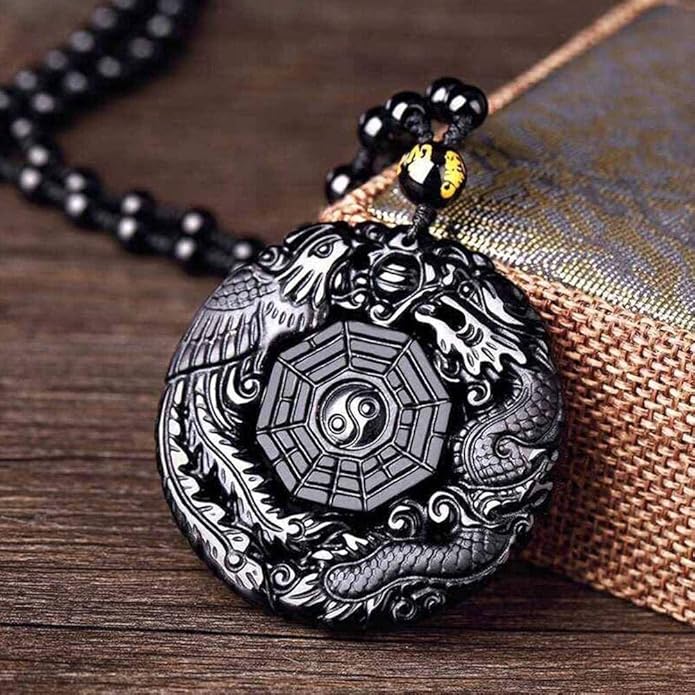 Viaan Black Obsidian Carving Dragon Phoenix Necklace China Style Gossip Pendant Necklaces Y4v5 Amulet Men Mascot Lucky Peace for Women - Charms & Pendants - British D'sire