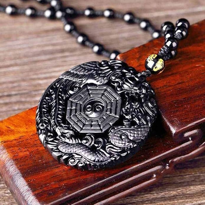 Viaan Black Obsidian Carving Dragon Phoenix Necklace China Style Gossip Pendant Necklaces Y4v5 Amulet Men Mascot Lucky Peace for Women - Charms & Pendants - British D'sire