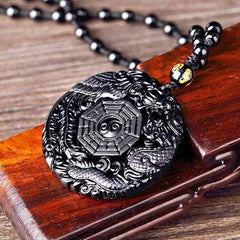 Viaan Black Obsidian Carving Dragon Phoenix Necklace China Style Gossip Pendant Necklaces Y4v5 Amulet Men Mascot Lucky Peace for Women - Charms & Pendants - British D'sire