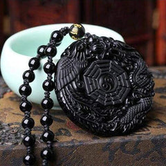 Viaan Black Obsidian Carving Dragon Phoenix Necklace China Style Gossip Pendant Necklaces Y4v5 Amulet Men Mascot Lucky Peace for Women - Charms & Pendants - British D'sire