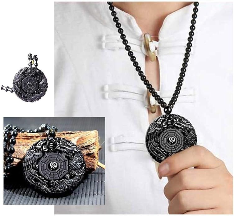 Viaan Black Obsidian Carving Dragon Phoenix Necklace China Style Gossip Pendant Necklaces Y4v5 Amulet Men Mascot Lucky Peace for Women - Charms & Pendants - British D'sire