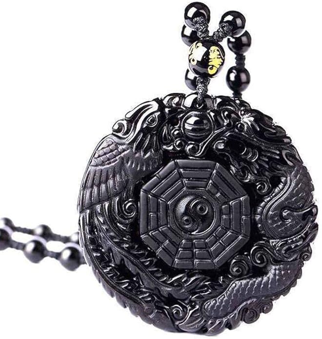 Viaan Black Obsidian Carving Dragon Phoenix Necklace China Style Gossip Pendant Necklaces Y4v5 Amulet Men Mascot Lucky Peace for Women - Charms & Pendants - British D'sire