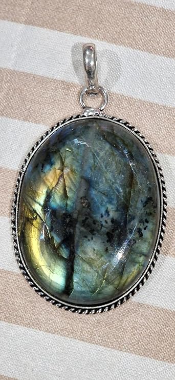 Viaan Hand Crafted LABRADORITE Gemstone Sterling Silver Pendant Powerful Reiki Protective Energy Adjustable Necklace with GIFT BOX - Charms & Pendants - British D'sire