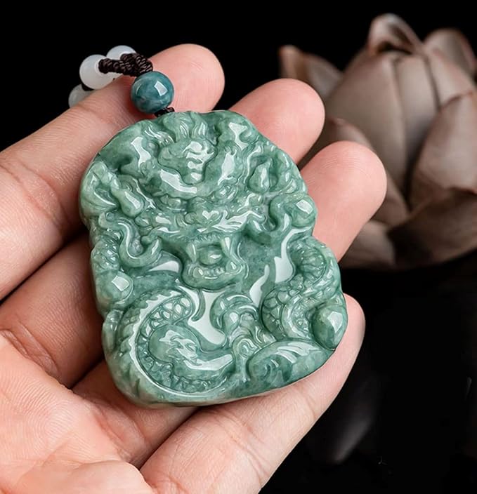 Viaan Natural Jade Dragon Necklace Pendant Grade A Untreated Burmese Jadeite Hand - carved Double - sided Delicate Carving Certified for Men and Women, Jadeite jade, natural jadeite jade - Necklaces & Pendants - British D'sire