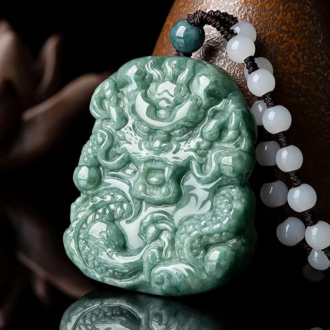 Viaan Natural Jade Dragon Necklace Pendant Grade A Untreated Burmese Jadeite Hand - carved Double - sided Delicate Carving Certified for Men and Women, Jadeite jade, natural jadeite jade - Necklaces & Pendants - British D'sire