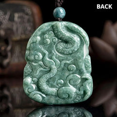 Viaan Natural Jade Dragon Necklace Pendant Grade A Untreated Burmese Jadeite Hand - carved Double - sided Delicate Carving Certified for Men and Women, Jadeite jade, natural jadeite jade - Necklaces & Pendants - British D'sire