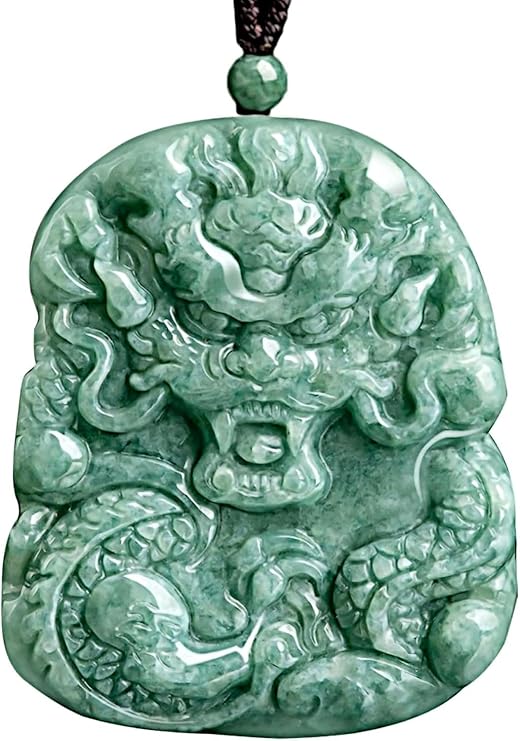 Viaan Natural Jade Dragon Necklace Pendant Grade A Untreated Burmese Jadeite Hand - carved Double - sided Delicate Carving Certified for Men and Women, Jadeite jade, natural jadeite jade - Necklaces & Pendants - British D'sire