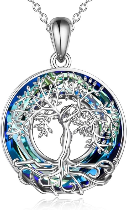 Viaan Tree of Life Necklace Sterling Silver Abalone Shell Crystal Tree of Life Pendant Necklace for Women Girls Mother's Day Jewelry Gifts - Necklaces & Pendants - British D'sire