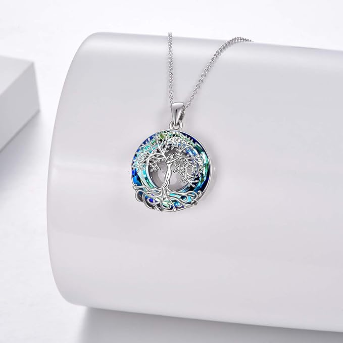 Viaan Tree of Life Necklace Sterling Silver Abalone Shell Crystal Tree of Life Pendant Necklace for Women Girls Mother's Day Jewelry Gifts - Necklaces & Pendants - British D'sire