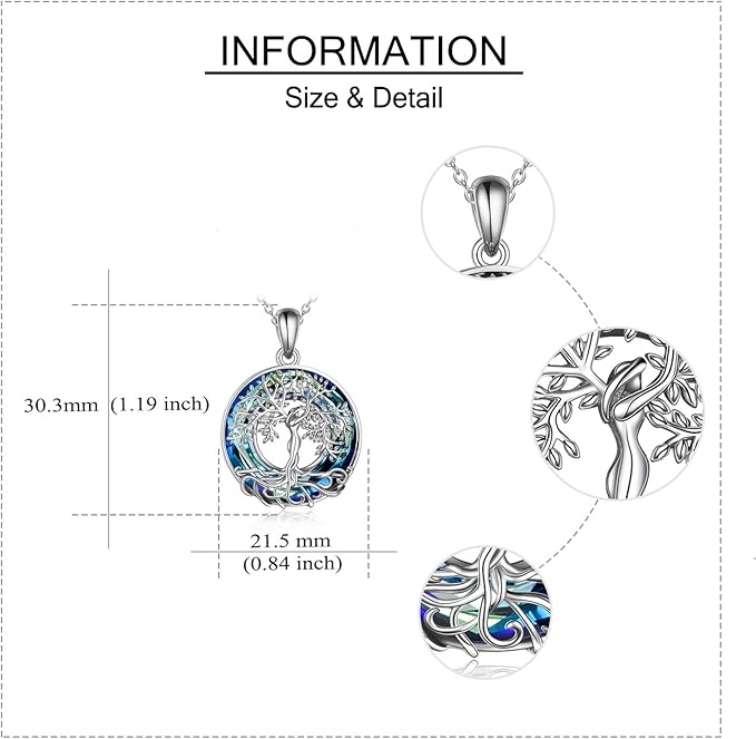 Viaan Tree of Life Necklace Sterling Silver Abalone Shell Crystal Tree of Life Pendant Necklace for Women Girls Mother's Day Jewelry Gifts - Necklaces & Pendants - British D'sire