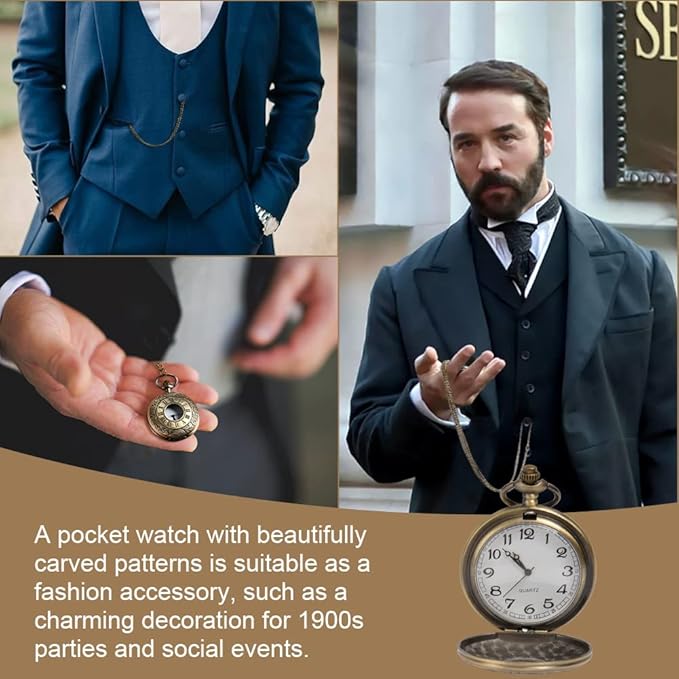 Vicloon Modern Pocket Watch, Quartz Pocket Watch with Chain, Vintage Quartz Pocket Watch Roman Numerals Stylish Pocket Watch for Birthday Anniversary Day Christmas Fathers Day - Watches - British D'sire