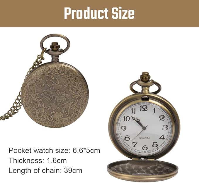 Vicloon Modern Pocket Watch, Quartz Pocket Watch with Chain, Vintage Quartz Pocket Watch Roman Numerals Stylish Pocket Watch for Birthday Anniversary Day Christmas Fathers Day - Watches - British D'sire